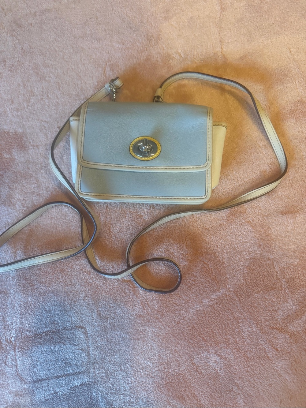 Coach Two-Tone Light Blue and Cream Turnlock Crossbody